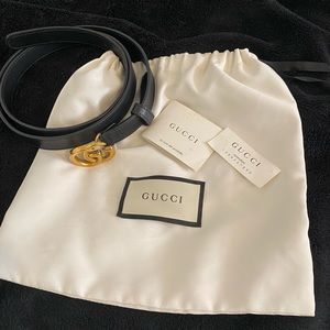 GUCCI- Gold Buckle Marmont Thin Belt - Size 90 (36 inches)